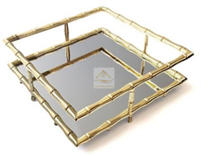 Plateau décoratif de table en métal de forme ronde en marbre avec double crochet latéral et plateau à poignée pour collations et plateaux de service à thé - Product Image 4