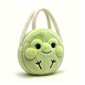 customized Fluffy animal-shaped <b>plastic</b> handle bag,Round light green frog plush handbag,Cute green frog plush <b>tote</b> bag - Product Image 4