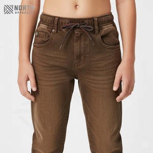 Pantalon de jogging slim élastique pour homme, style streetwear, denim délavé foncé, fermeture éclair à la cheville, effet déchiré - Product Image 3