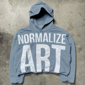 Pull court sans cordon pour homme, en coton 100% vintage, délavé à l'acide, uni, avec logo personnalisé, broderie, ourlet brut - Product Image 5