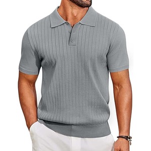 Chemise d'été décontractée en toile unie pour homme, tricotée à manches courtes, col rabattu, coupe régulière, infroissable - Product Image 6
