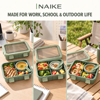 Boîte à lunch en paille de blé PP avec trois compartiments, bol à soupe, cuillère pliable et fermoirs sécurisés pour le bureau, l'école et la vente au détail