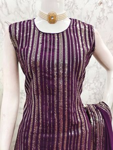 Costume Salwar trois pièces en tissu de soie Georgette à fleurs lourdes avec ensemble Dupatta - Product Image 4