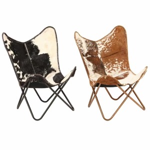 Rustic Design Foldable Cowhide Leather Butterfly Chair with Iron Frame for Outdoor or Bedroom Leisure Living Room Furniture - Product Image 1