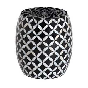 Mesa de Noche y Taburete de Diseño Moderno con Incrustaciones de Hueso y Madreperla, Color Negro, Decoración Multifuncional para el Hogar para Diwali - Product Image 4