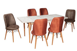 Mesa de Comedor Extensible con 6 Sillas, Superficie de Vidrio Templado, Construcción de Aglomerado, Diseño Moderno y Duradero, Forma Rectangular - Product Image 4