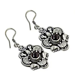 Boucles d'oreilles pendantes en argent 925 avec grenat, motif floral, pour femmes, bijoux tendance - Product Image 1