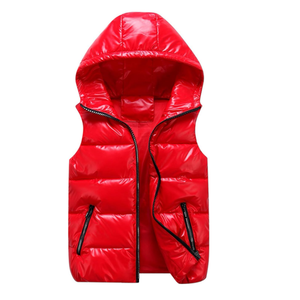 Chaleco acolchado brillante sin mangas de invierno, chaqueta con logotipo personalizado, chalecos impermeables de burbujas brillantes para hombre con capucha - Product Image 4