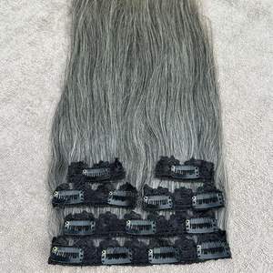 Extensions de cheveux gris raides naturels de qualité 10A avec clip pour cheveux bruts Commande minimum 1 pièce - Product Image 2