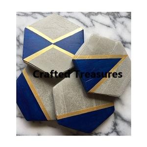 Ensemble de sous-verres en laiton en bois et marbre fabriqués à la main avec doublure en laiton sur le devant pour la fabrication de sous-verres de vos boissons - Product Image 4