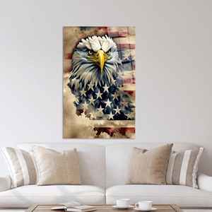 Tableau sur toile Aigle du drapeau américain : Impression décorative murale patriotique, ART SUR VERRE TÉRMÉRISÉ - Product Image 1