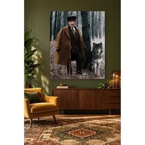 Fida Ataturk avec un loup dans un forêt enneigée, impression sur toile - Product Image 2