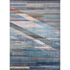 Alfombra Rectangular Freedom Manchaha Azul Abstracta Hecha a Mano con Lana y Seda de Bambú para Sala de Estar y Dormitorio Les-8324 - Product Image 1