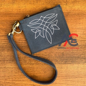 Monedero de cuero de gamuza para mujer, billetera Stich para botas, monedero pequeño de cuero genuino, superventas, monedero Unisex - Product Image 1