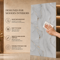 Panneau mural en PVC Morlenx Grey Marble UV Sheet, panneau décoratif brillant pour la décoration intérieure d'hôtel