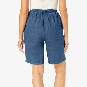 กางเกงขาสั้นผ้าฝ้าย100% สีกรมท่าสำหรับผู้หญิงกางเกงขาสั้นของ2025ผ้ายีนส์ขาสั้นสไตล์ตรงตามสั่ง - Product Image 2