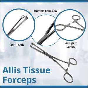 คีมหนีบเนื้อเยื่อ allis อุปกรณ์ผ่าตัดทำจากสเตนเลสสตีลคุณภาพระดับพรีเมียมเครื่องมือแบบแมนนวลสำหรับมืออาชีพทางการแพทย์คีมหนีบอัลลิส - Product Image 3