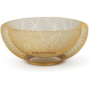 High Grade Gold Plated Prime Quality Metal Wire Made Stylish Designer Fruits And <b>Bread</b> <b>Basket</b> With Wooden Base In Lowest Price - Product Image 3