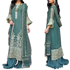 2025 femmes brodé deux pièces soie ensemble chaud Khadar robe avec brodé Kurta pantalon pour les fêtes - Product Image 3