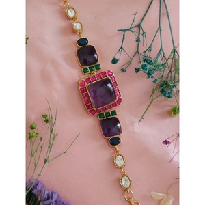 สร้อยข้อมือลายดอกไม้สีทองคลาสสิกประดับหินและเพชรหลากสีสำหรับงานแต่งงานงานหมั้นวันครบรอบ-ของขวัญ - Product Image 1