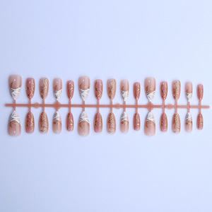 30 Pièces de Faux Ongles Amande Blancs Dorés à la Française, Modèle Fleur Rose Blush, Meilleures Ventes Quotidiennes, Vente en Gros. - Product Image 6