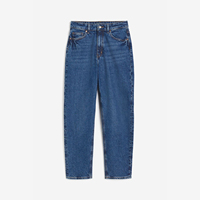 Jean en denim décontracté pour femme, coupe mom, taille mi-haute, droit et ample, 100% coton, respirant, uni, élégant, moderne, confortable, chic et tendance