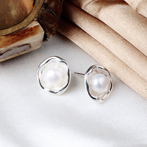 925 Sterling <b>Silver</b> Freshwater <b>Pearl</b> Stud <b>Earrings</b> Trendy Floral Shaped GIA Certified Wedding Party Gift Jewelry for Women - Product Image 2