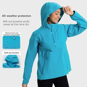 เสื้อแจ็กเก็ตมีฮู้ดซิปครึ่งแขนของผู้หญิงเสื้อสวมหัวเสื้อกีฬาเสื้อกันลมซักกรดเย็บปัก3D โลโก้ได้ตามต้องการ - Product Image 4