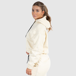 Women's Cotton Fleece Drawstring Hoodie Cropped Active Training Sports Top 3D Embroidery Winter Oversized Outerwear - Product Image 3
