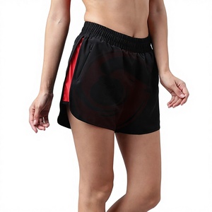 Pantalones cortos de gimnasio de alta calidad para mujer, ropa deportiva de lona transpirable, cintura alta con decoración de logotipo, pantalones cortos holgados para correr, venta al por mayor - Product Image 1