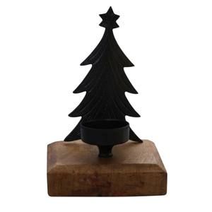 Wholesale Modern Black Metal <b>Christmas</b> <b>Tree</b> <b>Candle</b> Holder With Natural Wooden Base Festive Tabletop Home Decor Gift - Product Image 1