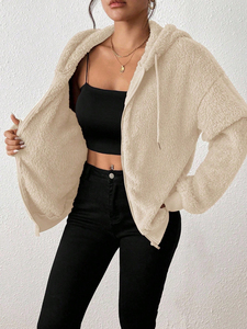 Sudadera con capucha de lana de color sólido personalizada para mujer, sudadera de lana gruesa y cálida para damas - Product Image 3