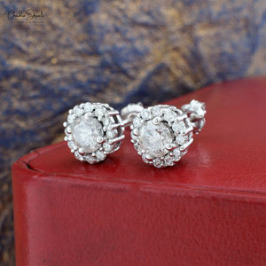 Pendientes de tuerca de solitario de Halo de diamante blanco de 1,24 quilates de calidad superior del fabricante de confianza para boda/oro de aniversario - Product Image 3