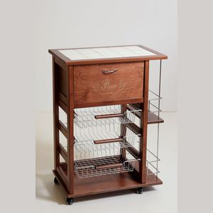 Carrito de Cocina Moderno MASLEGNO de Madera de Haya Maciza Premium, con Cesta de Hierro y Ruedas de Plástico, 23 kg, Ideal para Uso Familiar, Almacenamiento de Pan y Botellas - Product Image 1