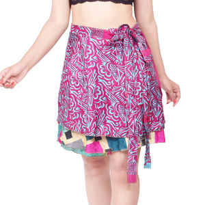 Wrap Mini <b>Skirt</b> to Wear Indian <b>Silk</b> Sari Magic Wrap Mini <b>Skirt</b> for Women Vintage Short Length Wrap Around Style - Product Image 5