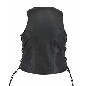 Haute qualité 2025 peau de mouton en cuir respirant strass Vintage hiver moto motard gilet poches zippées vêtements d'extérieur - Product Image 3