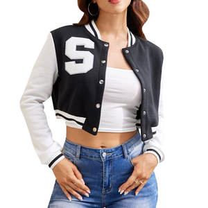 เสื้อแจ็คเก็ตหนังขนสัตว์ปักลายตัวอักษรเสื้อครอป - Product Image 1