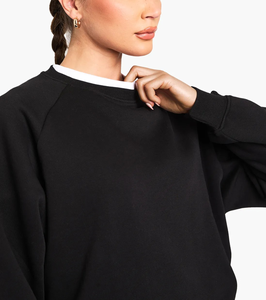 Venta al por mayor por encargo 100% algodón polar peso pesado mujer sudadera cuello redondo manga larga transpirable sudaderas con capucha y sudadera - Product Image 2