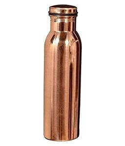 Bouteille d'eau faite à la main en cuivre pur 100% de 32oz 950ml de style indien avec sac de transport en toile verres en plastique - Product Image 1