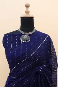 Elegante indio Bollywood elegante azul Sari suave Georgette tela exclusiva Sari blusa étnica última blusa de moda - Product Image 2