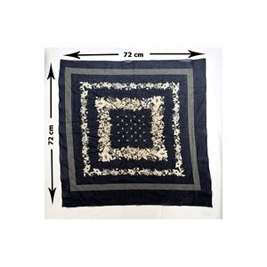 100% Cotton Voile Ethnic Bandana Black and Beige Striped Edge with Floral Center Detail Bandana Scarf - Product Image 3