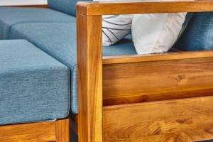 Sofá de 4 Plazas con Estructura de Madera de Teca Maciza de Estilo Clásico Simple, Muebles de Sala de Estar, Juego de Sofás para Jardín - Product Image 6