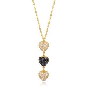 Trendy Multi Layered Necklace Heart Shape Zircon Stone Venta al por mayor 925 Sterling Silver Jewelry - Product Image 4