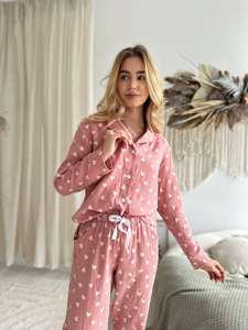 Conjuntos de pijama de verano personalizados para mujer, Conjunto de pijama elegante de muselina estampada de algodón de manga larga de dos piezas para uso diario para mujer - Product Image 2