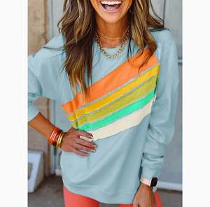 เสื้อสเวตเตอร์สวมหัวลายทางสีรุ้งสำหรับผู้หญิงทรงหลวมลำลองผ้าฝ้ายแขนยาว MS-SS-1054เกาหลี - Product Image 2