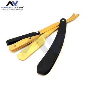 Navajas de Afeitar Rectas de Calidad Profesional para Barbería, Ligeras, de Acero Inoxidable, con Bloqueo Giratorio, Premium en Dorado y Negro, Navajas OEM para Salón - Product Image 1