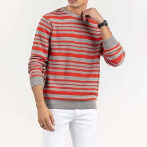 Fashionable Autumn Winter New Color Blocking Striped Design Pullover Loose Crewneck Long Sleeve Knitwear Breathable <b>Sweaters</b> Men - Product Image 1