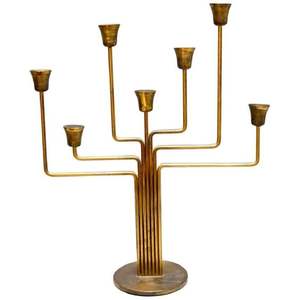 Candelabre de luxe à 7 bras en métal doré, style minimaliste nordique, porte-bougie de mariage, finition en laiton décorative, centre de table pour table à manger - Product Image 1