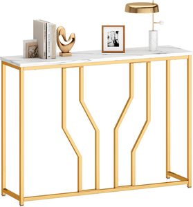 2 Tier Premium Gold Color Metal & <b>Marble</b> <b>Top</b> <b>Console</b> <b>Table</b> Sleek Design for Entryway Living Room or Hallway Deco - Product Image 2
