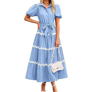 Atractiva ropa de moda de verano para mujer vestido informal Floral largo Maxi Thobe transpirable Khimar vestido con cuello en V 2025 - Product Image 1